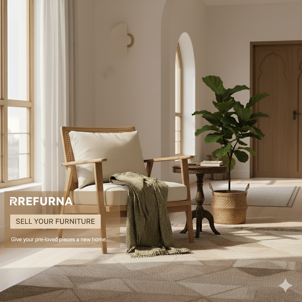 Gently used wooden armchair ready for pickup in a modern living room